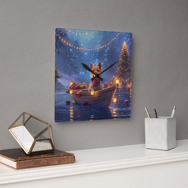 Australian Terrier jul Festive Voyage Fyrkantig Klocka (Kontor)