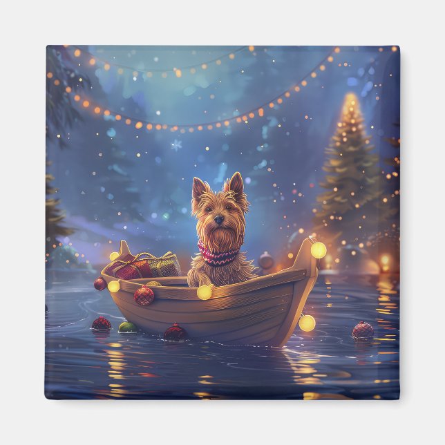 Australian Terrier jul Festive Voyage Magnet (Framsidan)