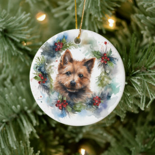 Australian Terrier-julen, Festive Valp Julgransprydnad Keramik