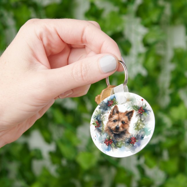 Australian Terrier-julen, Festive Valp Nyckelring (Hand)