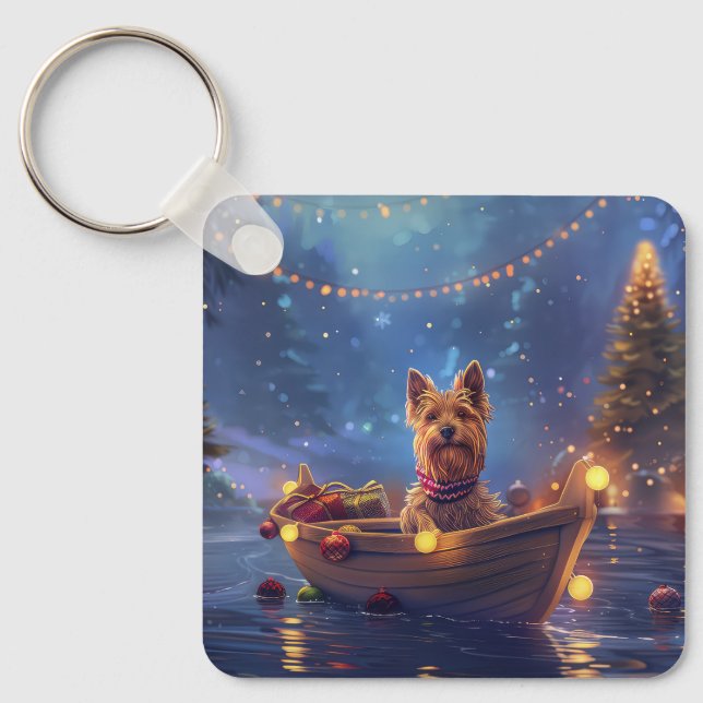 Australian Terrier Julfirande resa Nyckelring (Framsida)