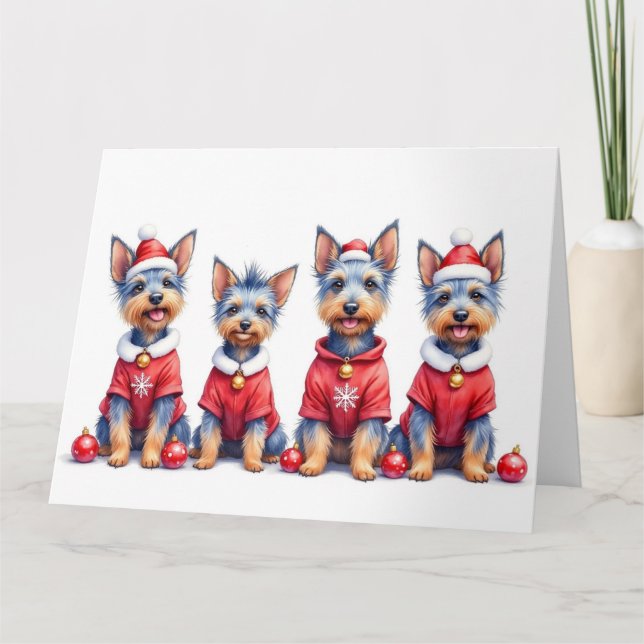 Australian Terrier julklänning Santa hatt Kort (Framsida)