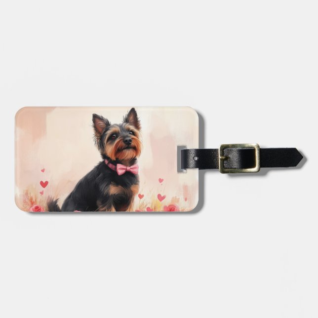 Australian Terrier med rosor - Alla hjärtans dag Bagagebricka (Horisontell Framsida)