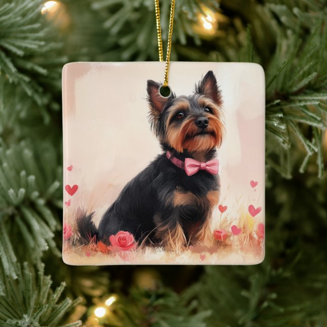 Australian Terrier med rosor - Alla hjärtans dag Julgransprydnad Keramik (Träd)