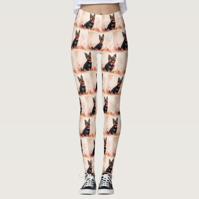 Australian Terrier med rosor - Alla hjärtans dag Leggings (Framsida)