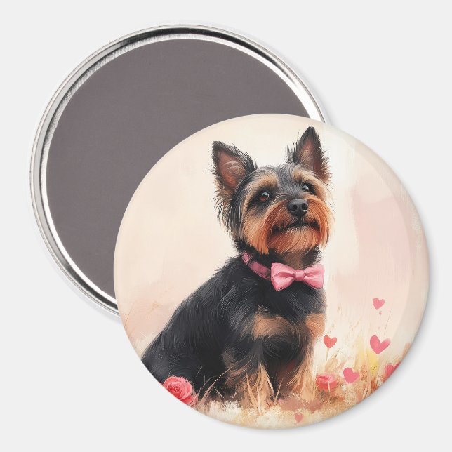 Australian Terrier med rosor - Alla hjärtans dag Magnet (Front/Back)