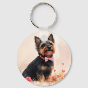 Australian Terrier med rosor - Alla hjärtans dag Nyckelring