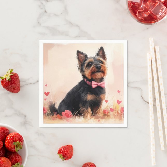 Australian Terrier med rosor - Alla hjärtans dag Pappersservett (Insitu)