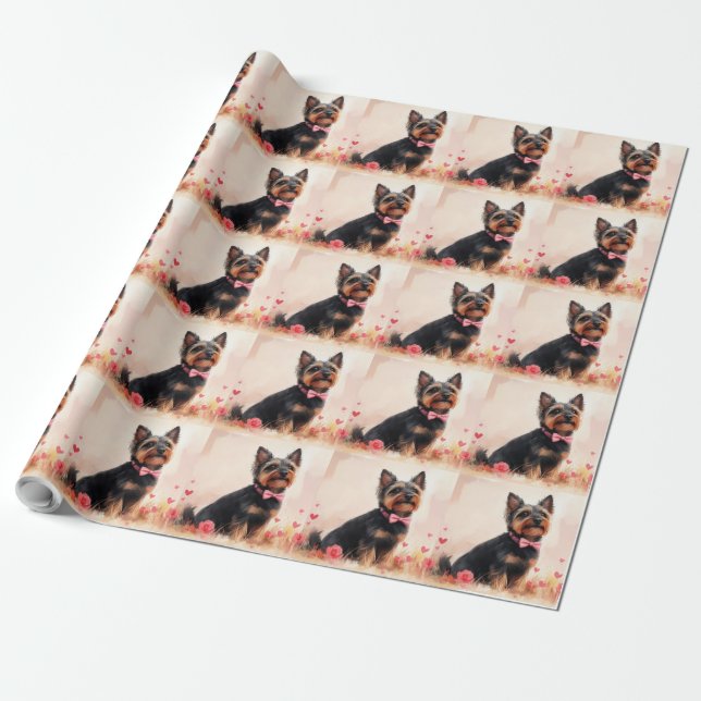 Australian Terrier med rosor - Alla hjärtans dag Presentpapper (Utrullad)