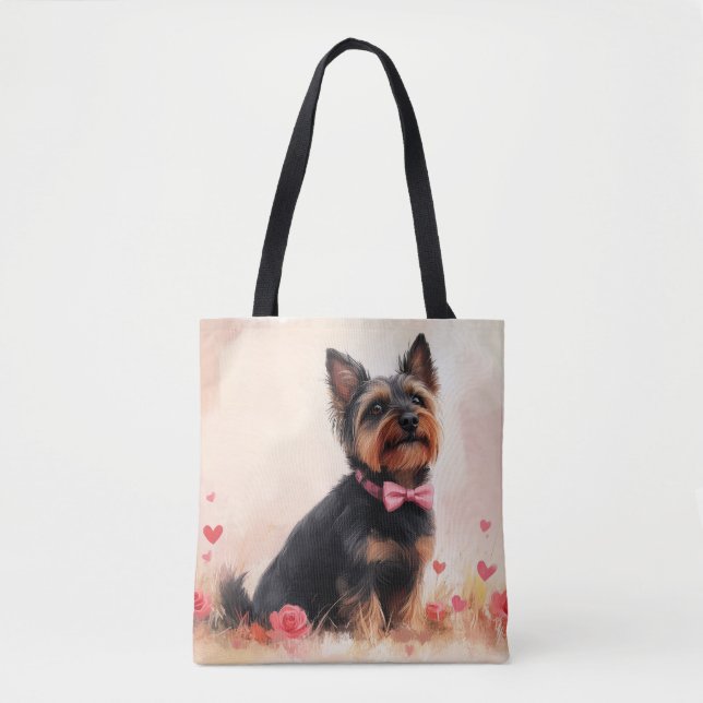 Australian Terrier med rosor - Alla hjärtans dag Tygkasse (Framsida)