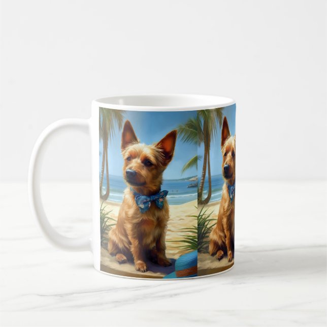 Australian Terrier på Beach hund älskare sommargåv Kaffemugg (Vänster)