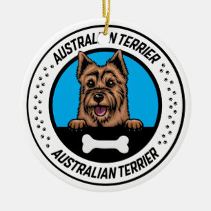 Australian Terrier Peeking Illustration Badge Julgransprydnad Keramik