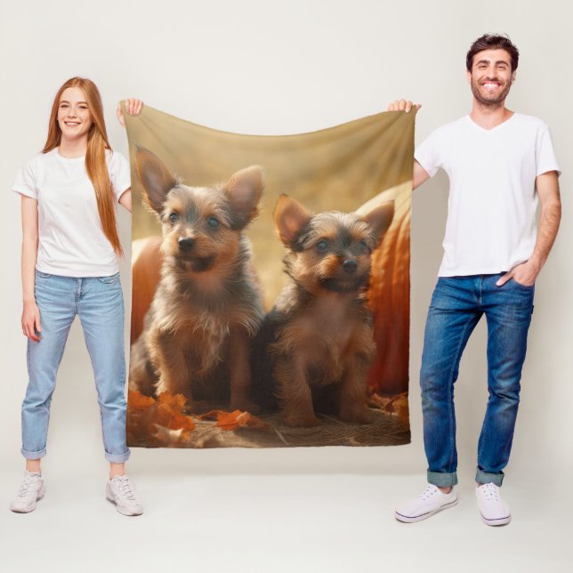 Australian Terrier Puppy Autumn Delight Pumpkin Fleecefilt (På plats)