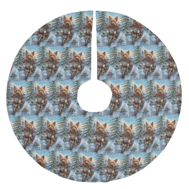 Australian Terrier Riding Motorcycle jul Julgransmatta Borstad Polyester (Framsidan)