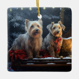 Australian Terrier Snowy Sleigh juldeeller Julgransprydnad Keramik
