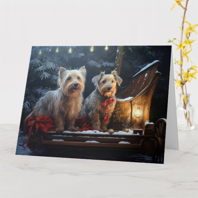 Australian Terrier Snowy Sleigh juldeeller Kort (Gul blomma)