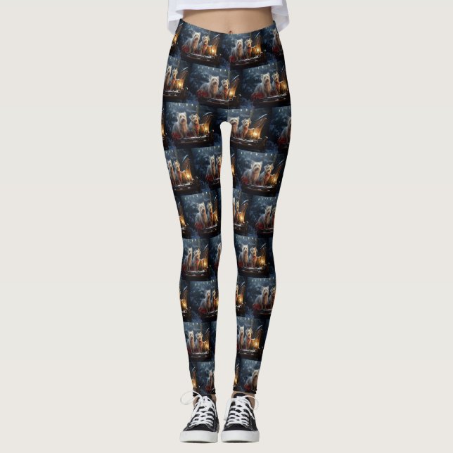 Australian Terrier Snowy Sleigh juldeeller Leggings (Framsida)
