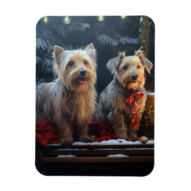 Australian Terrier Snowy Sleigh juldeeller Magnet (Vertikal)