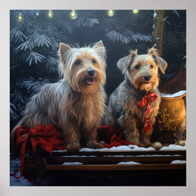 Australian Terrier Snowy Sleigh juldeeller Poster (Framsidan)