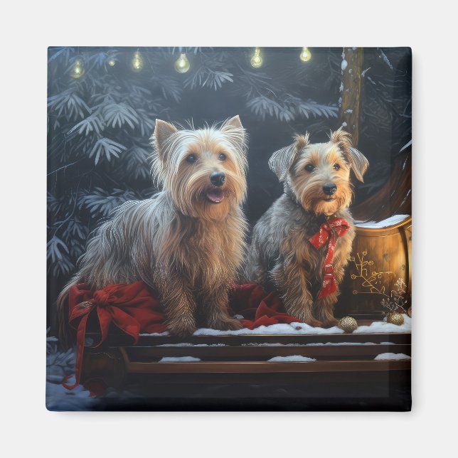 Australian Terrier Snowy Sleigh Juldekoration  Magnet (Framsidan)
