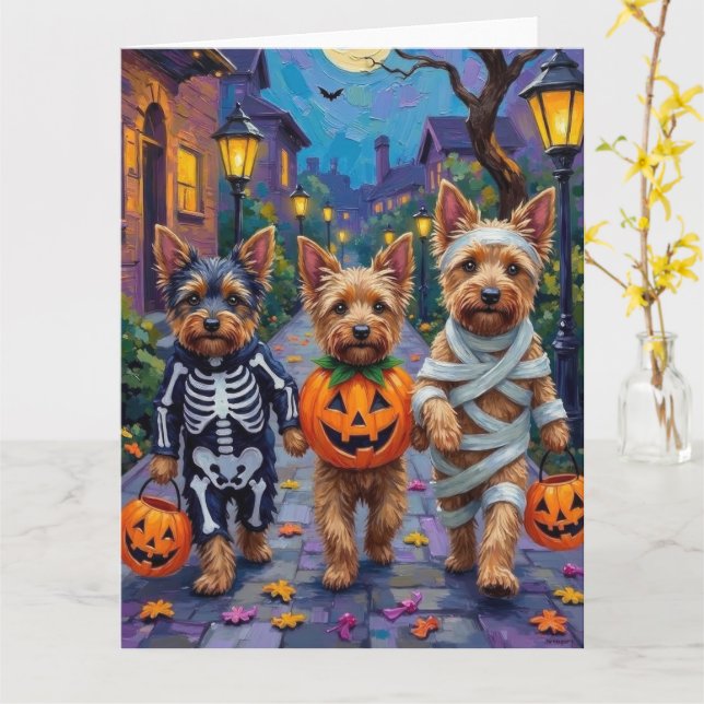 Australian Terrier Trick-or-Treating in Halloween Kort (Gul blomma)