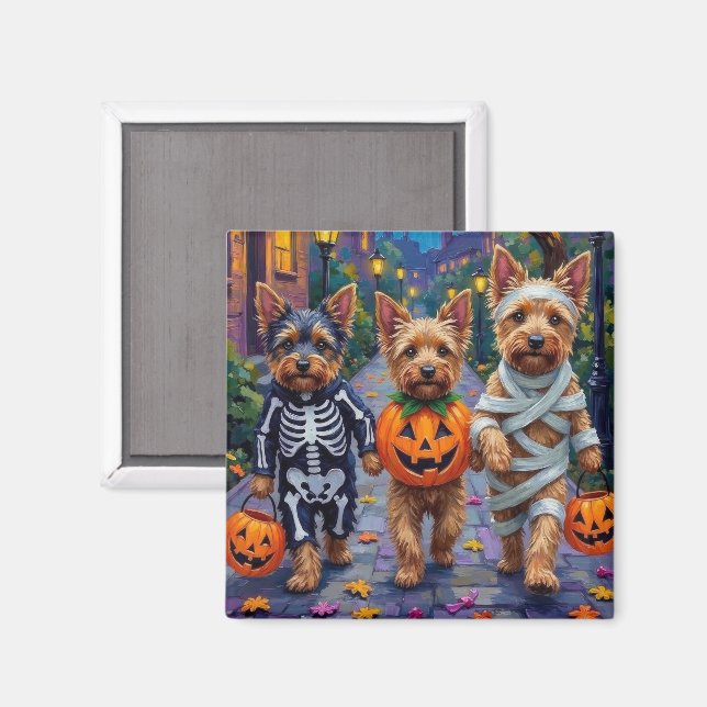 Australian Terrier Trick-or-Treating in Halloween Magnet (Front/Back)