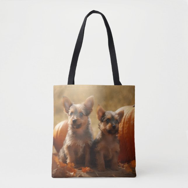 Australian Terrier Valp Höstglädje Pumpa Tygkasse (Framsida)