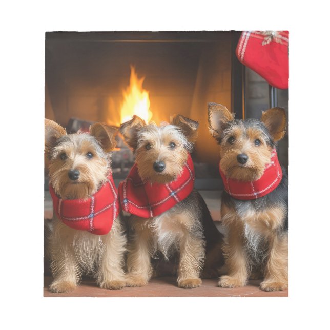 Australian Terrier vid brasan jul Anteckningsblock (Framsida)