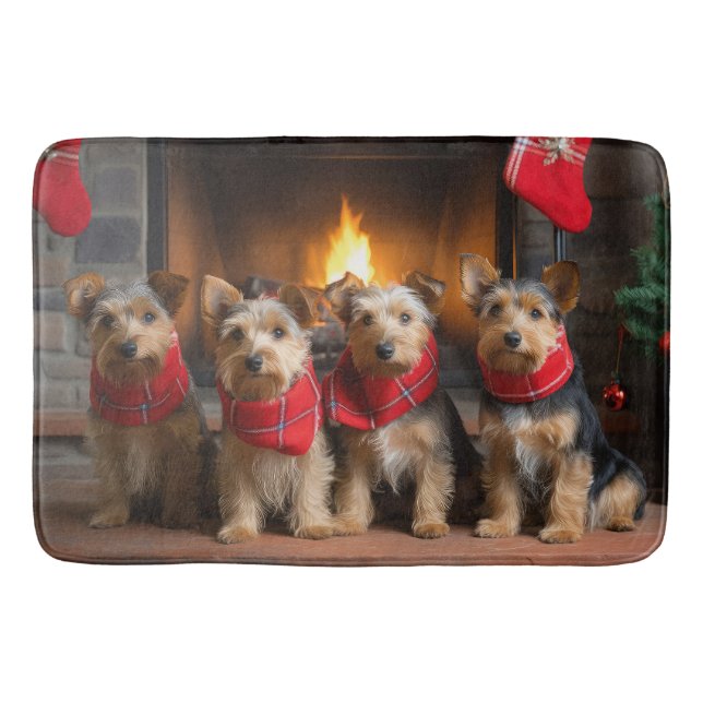 Australian Terrier vid brasan jul Badrumsmatta (Framsidan)