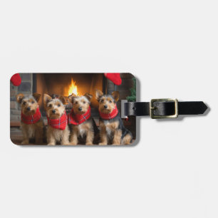 Australian Terrier vid brasan jul Bagagebricka