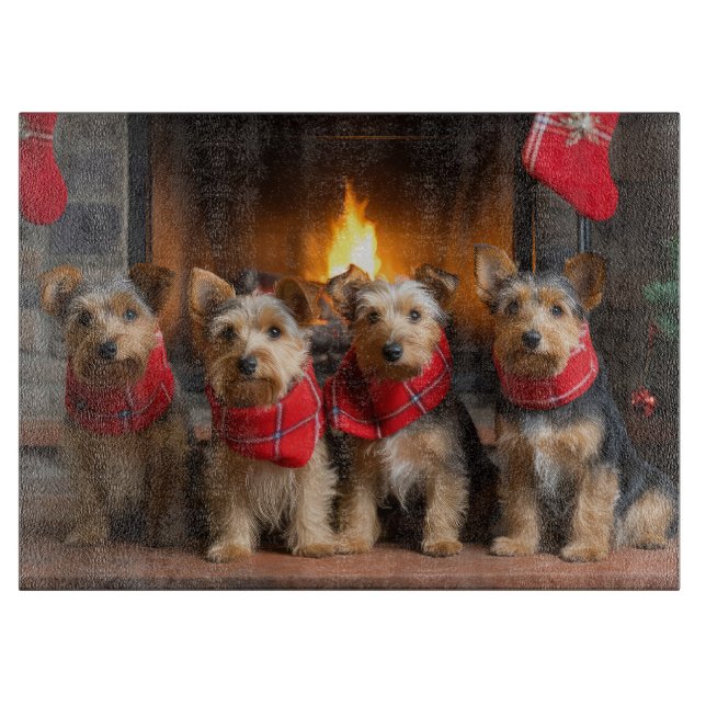 Australian Terrier vid öppen spis jul (Framsidan)
