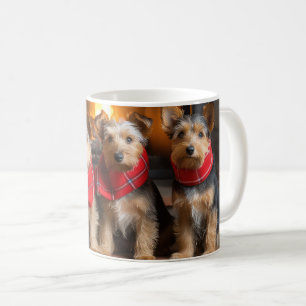 Australian Terrier vid öppen spis jul Kaffemugg