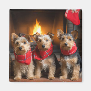 Australian Terrier vid öppen spis jul Magnet