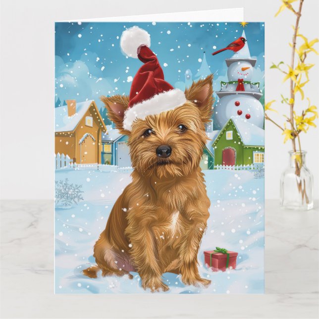 Australian Terrier Vinter Värld Jul  Kort (Gul blomma)