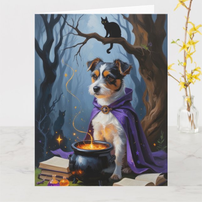 Australian Terrier Whimsical Halloween Painting Kort (Gul blomma)