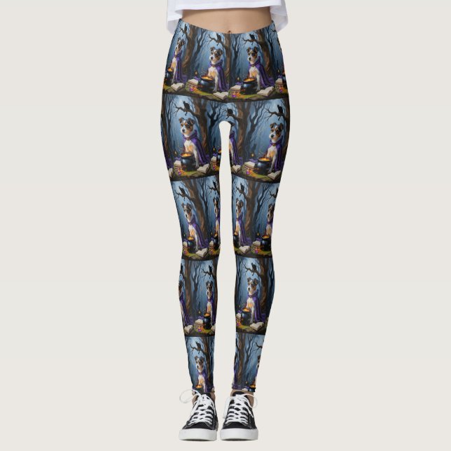 Australian Terrier Whimsical Halloween Painting Leggings (Framsida)