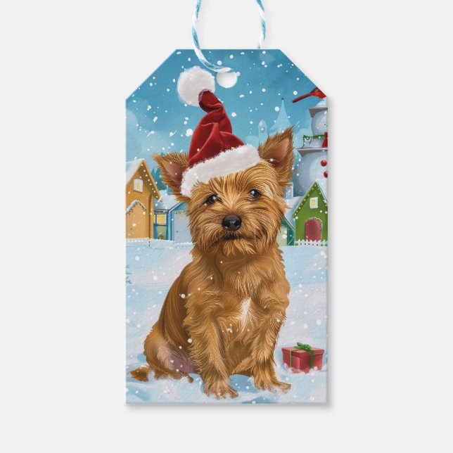 Australian Terrier Winter Wonderland jul Presentetikett (Framsidan)