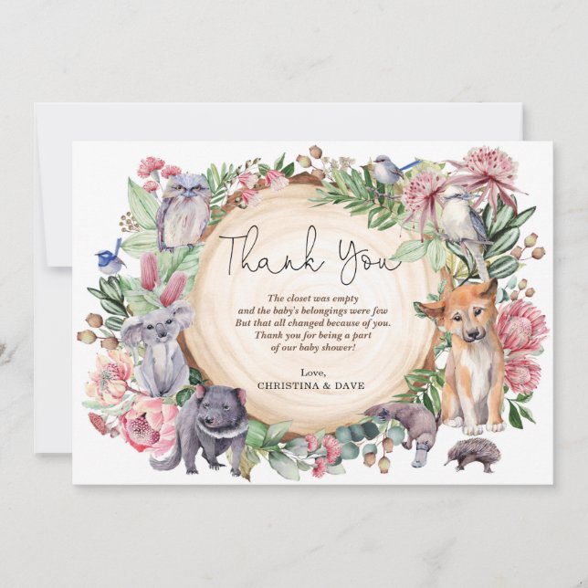 Australian Wildlife Native Animals Greenery Blommi Tack Kort (Framsida)