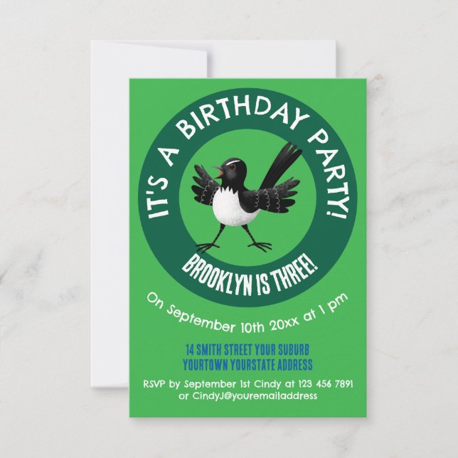 Australian Willie Wagtail tecknad Inbjudningar (Framsida)