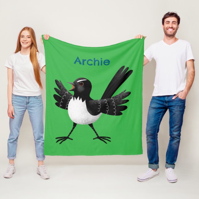 Australian Willie Wagtail tecknad personlig Fleecefilt (På plats)