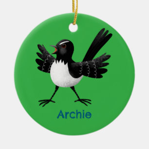 Australian Willie Wagtail tecknad personlig Julgransprydnad Keramik