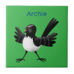 Australian Willie Wagtail tecknad personlig Kakelplatta<br><div class="desc">Ett sött australiskt Willie Wagtail-redo att ta över världen. Ritad i illustration av roligtens tecknad stil.</div>