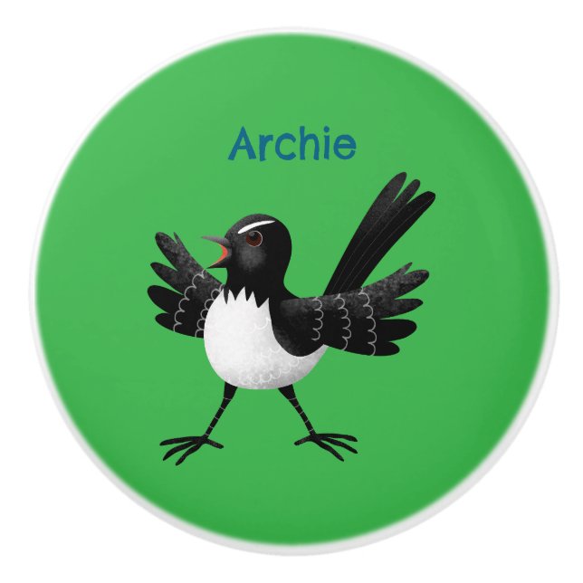 Australian Willie Wagtail tecknad personlig Knopp (Framsidan)