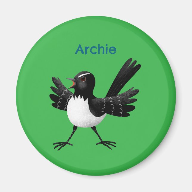 Australian Willie Wagtail tecknad personlig Magnet (Framsidan)