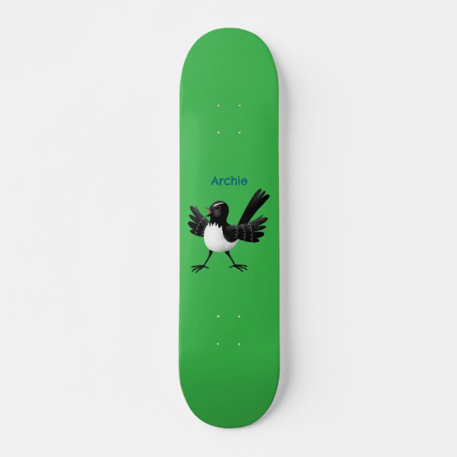 Australian Willie Wagtail tecknad personlig Mini Skateboard Bräda 18,5 Cm (Framsida)