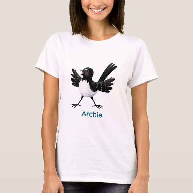 Australian Willie Wagtail tecknad personlig T Shirt (Framsida)