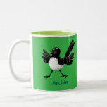 Australian Willie Wagtail tecknad personlig Två-Tonad Mugg<br><div class="desc">Ett sött australiskt Willie Wagtail-redo att ta över världen. Ritad i illustration av roligtens tecknad stil.</div>