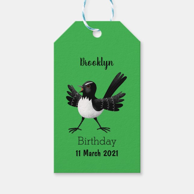 Australian Willie Wagtail tecknad Presentetikett (Framsidan)
