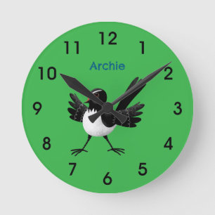Australian Willie Wagtail tecknad Rund Klocka