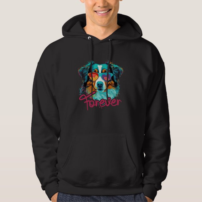 Australianshepherddog with heartglasses Aussielove Hoodie (Framsida)